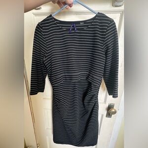 Seraphine Chic Black & White Striped Maternity/Nursing Dress